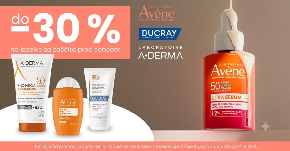 Izdelki za zaščito pred soncem Avène, A-Derma ali Ducray do -30%