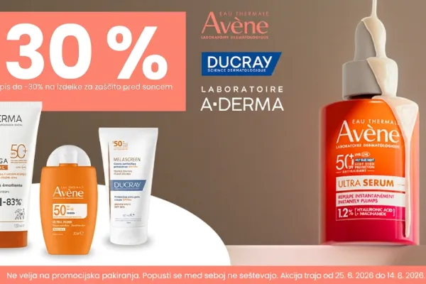 Izdelki za zaščito pred soncem Avène, A-Derma ali Ducray do -30%